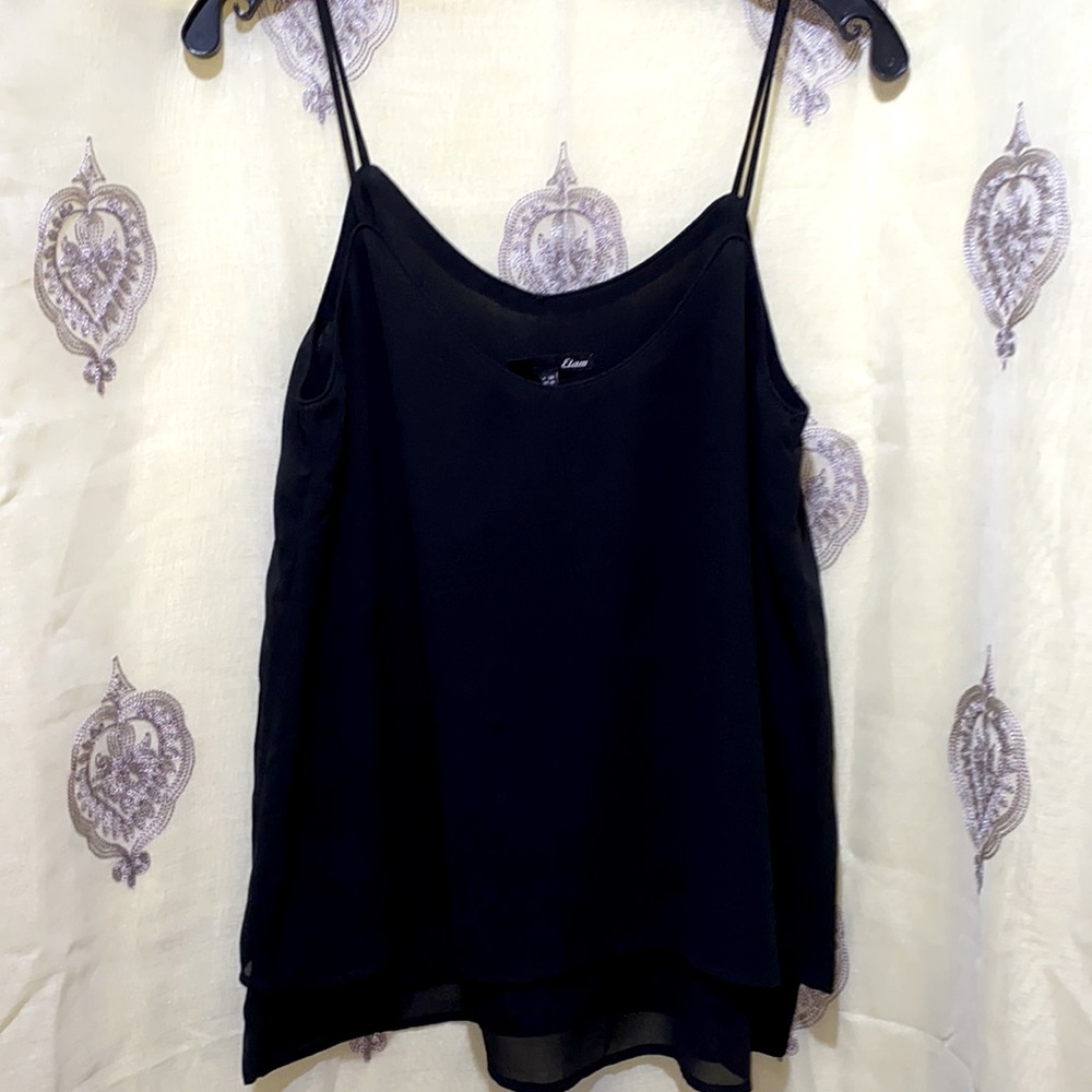 ELAM CHIFFON TWO- LAYERED CAMI TANK SZ 10 BLACK V-NECKLINE